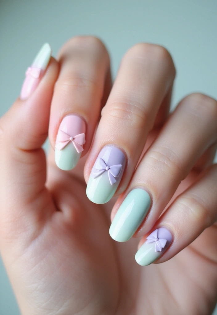 35 Playful Nails with Bows for Irresistibly Girly Charm - 25. Gradient Bows