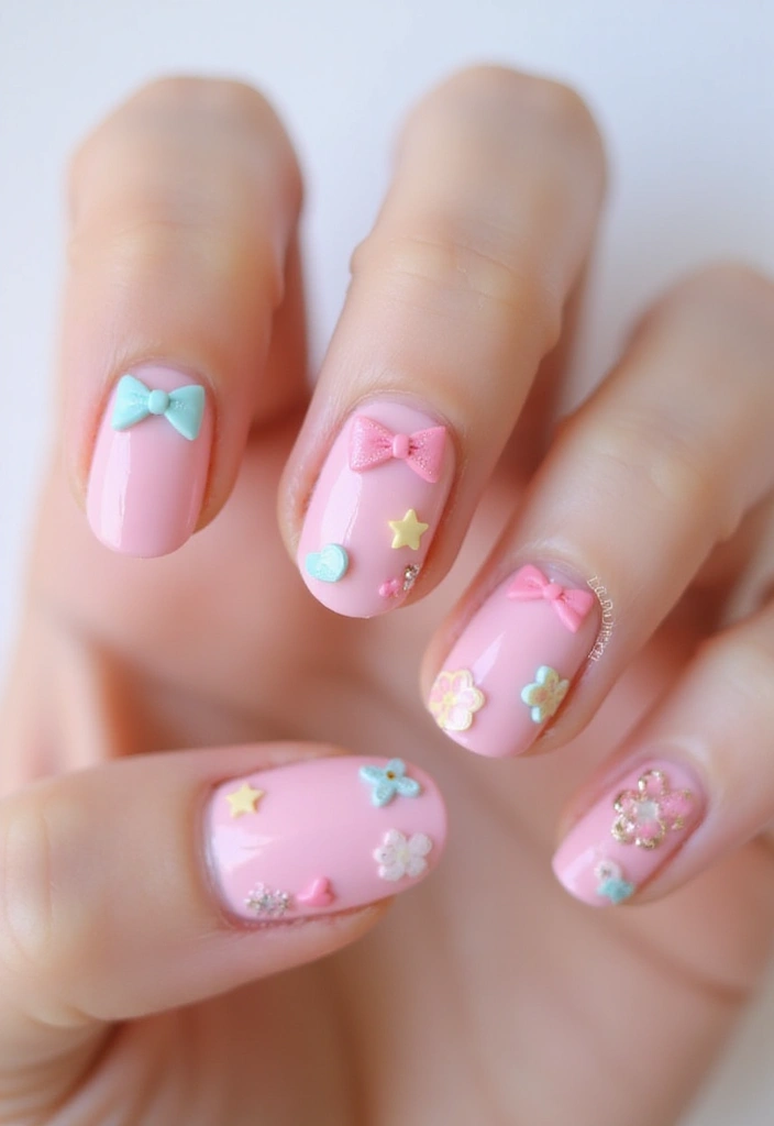 35 Playful Nails with Bows for Irresistibly Girly Charm - 28. Bows with Charms