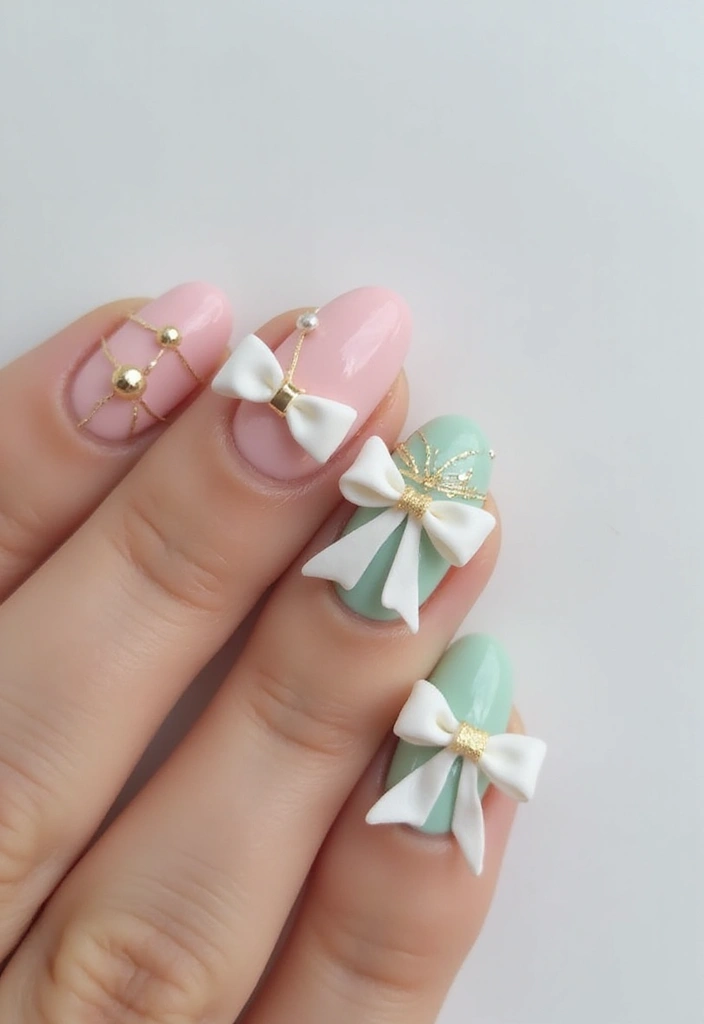 35 Playful Nails with Bows for Irresistibly Girly Charm - 32. Bow Patterns on Negative Space