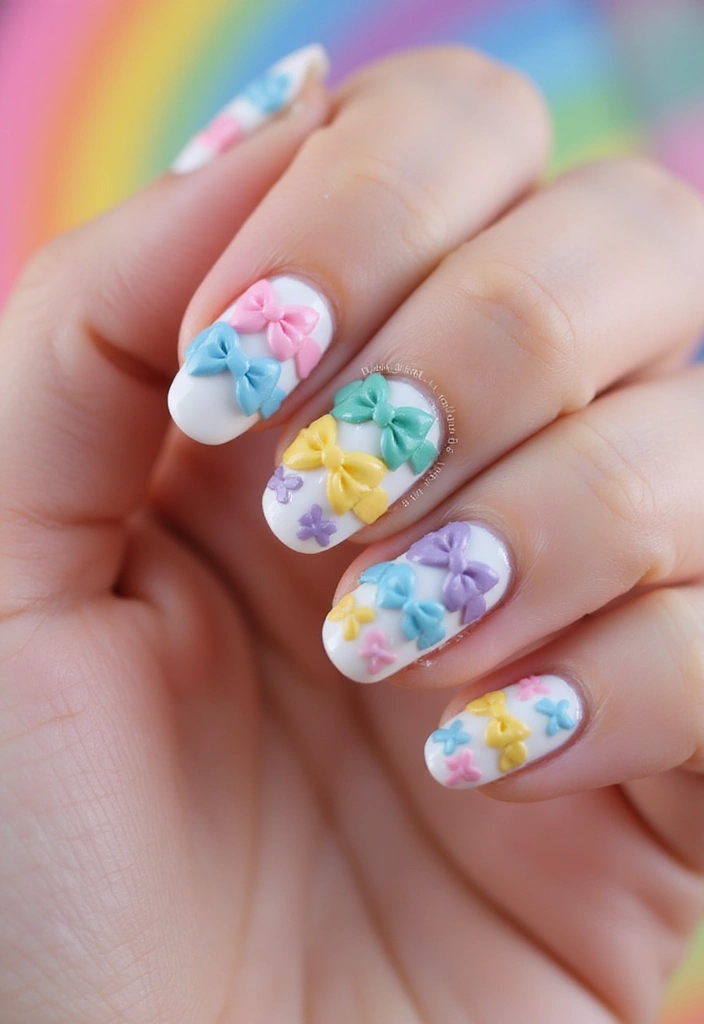 35 Playful Nails with Bows for Irresistibly Girly Charm - 34. Mixed Bow Styles
