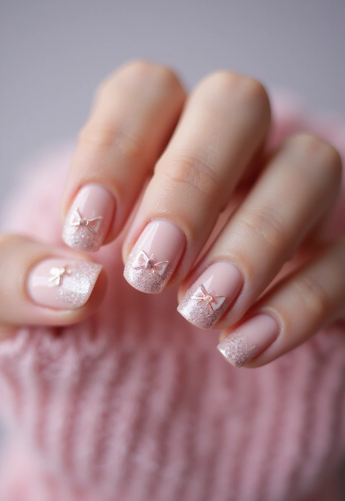 35 Playful Nails with Bows for Irresistibly Girly Charm - 4. Glittery Bow Nail Art