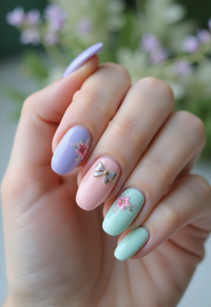 35 Playful Nails with Bows for Irresistibly Girly Charm - 5. Floral Bow Designs