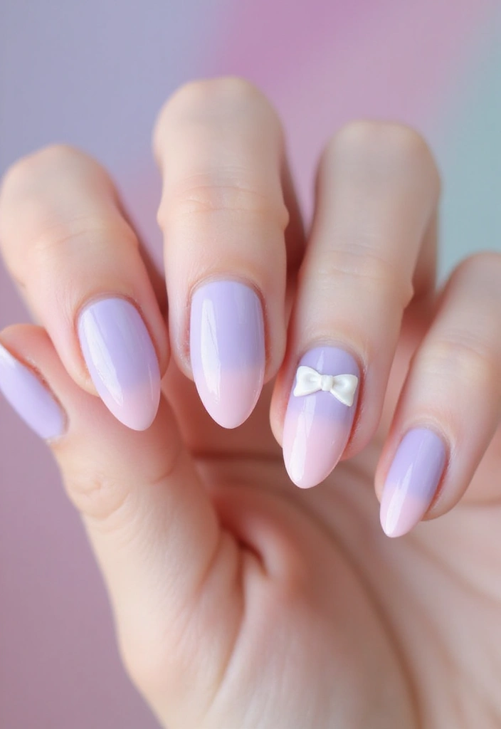 35 Playful Nails with Bows for Irresistibly Girly Charm - 7. Pastel Ombre with Bow Accents