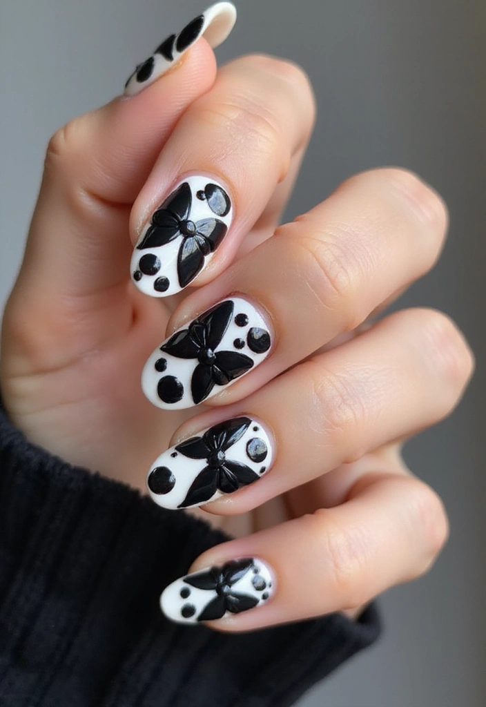 35 Playful Nails with Bows for Irresistibly Girly Charm - 8. Bold Black and White Bows