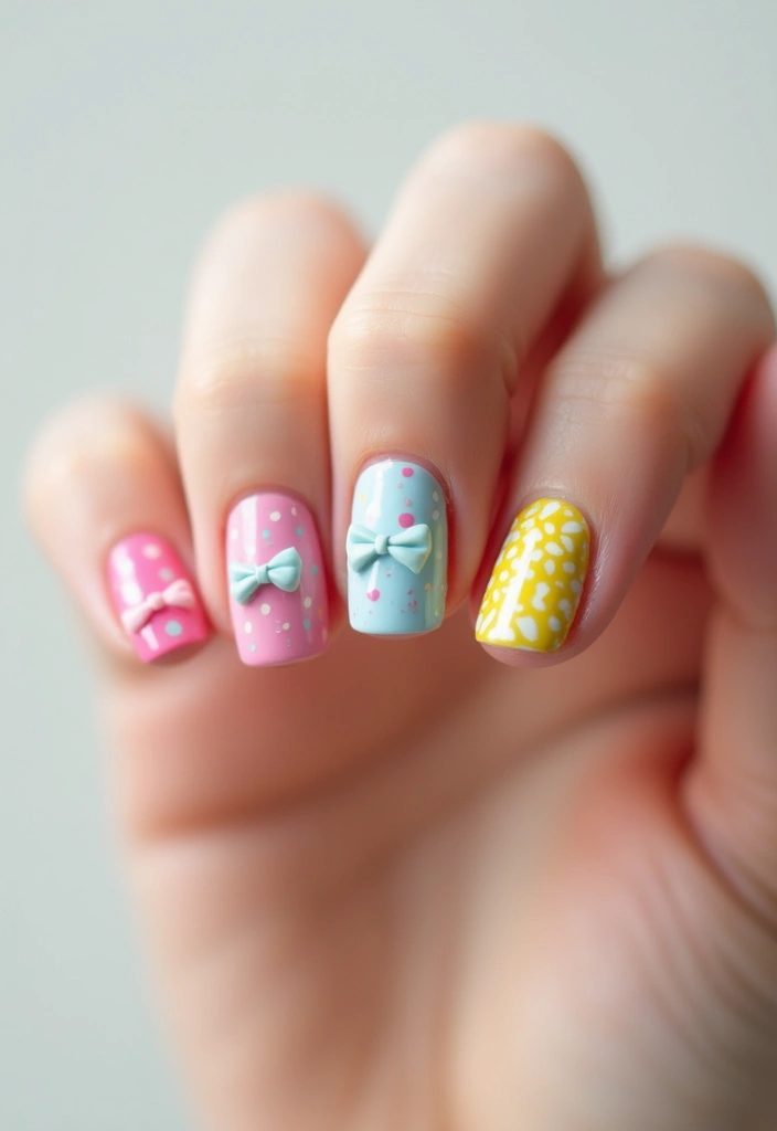 35 Playful Nails with Bows for Irresistibly Girly Charm - 9. Cute Cartoon Bows