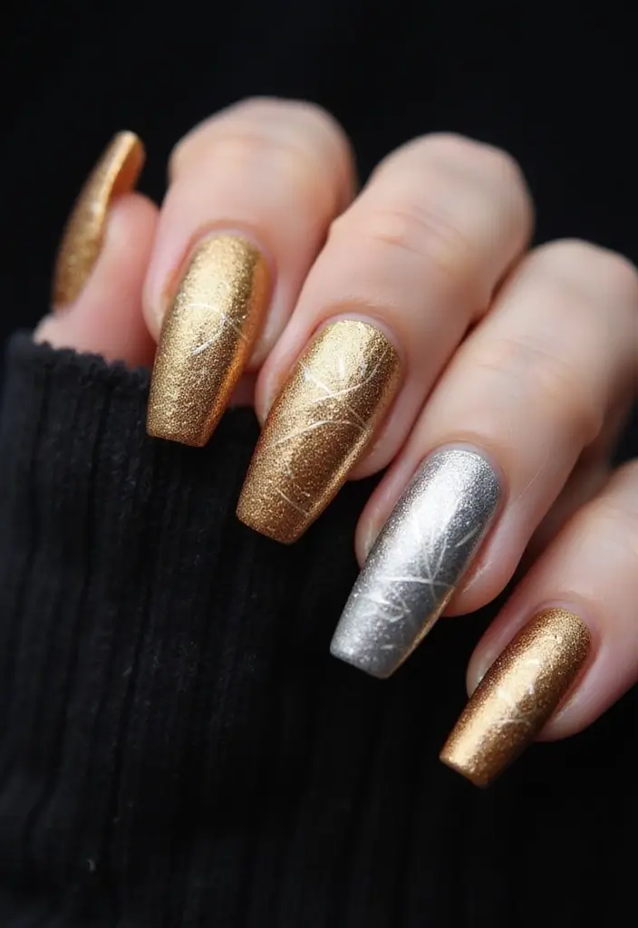 35 Sharp Stiletto Nail Ideas for Daring - 1. Metallic Magic