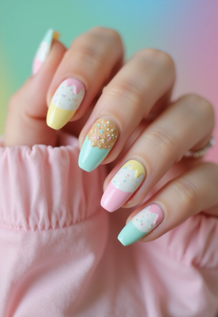 35 Sharp Stiletto Nail Ideas for Daring - 28. Ice Cream Delight