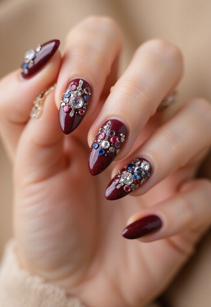 35 Sharp Stiletto Nail Ideas for Daring - 3. Jewel Encrusted Elegance