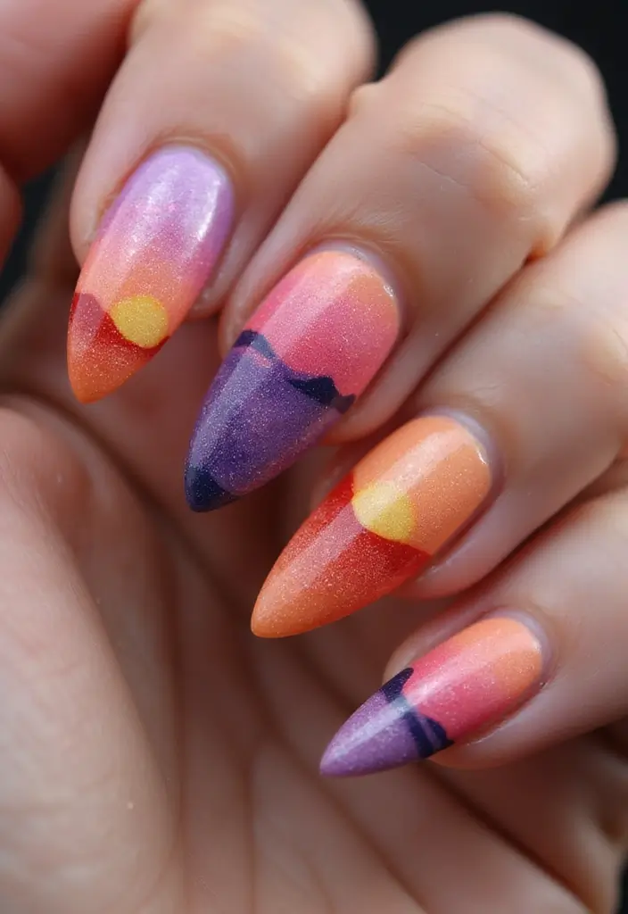 35 Sharp Stiletto Nail Ideas for Daring - 30. Ethereal Sunset