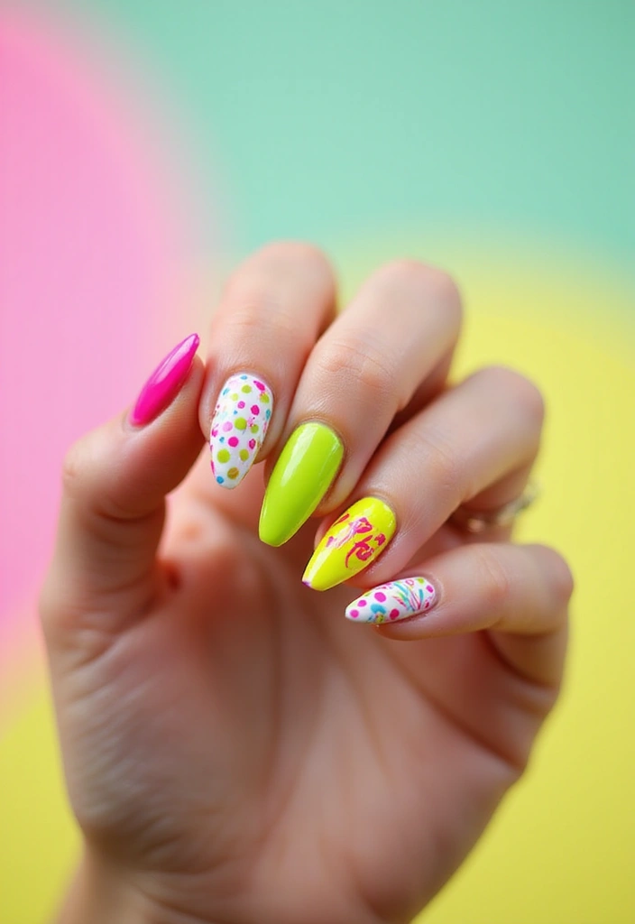 35 Sharp Stiletto Nail Ideas for Daring - 7. Neon Pop