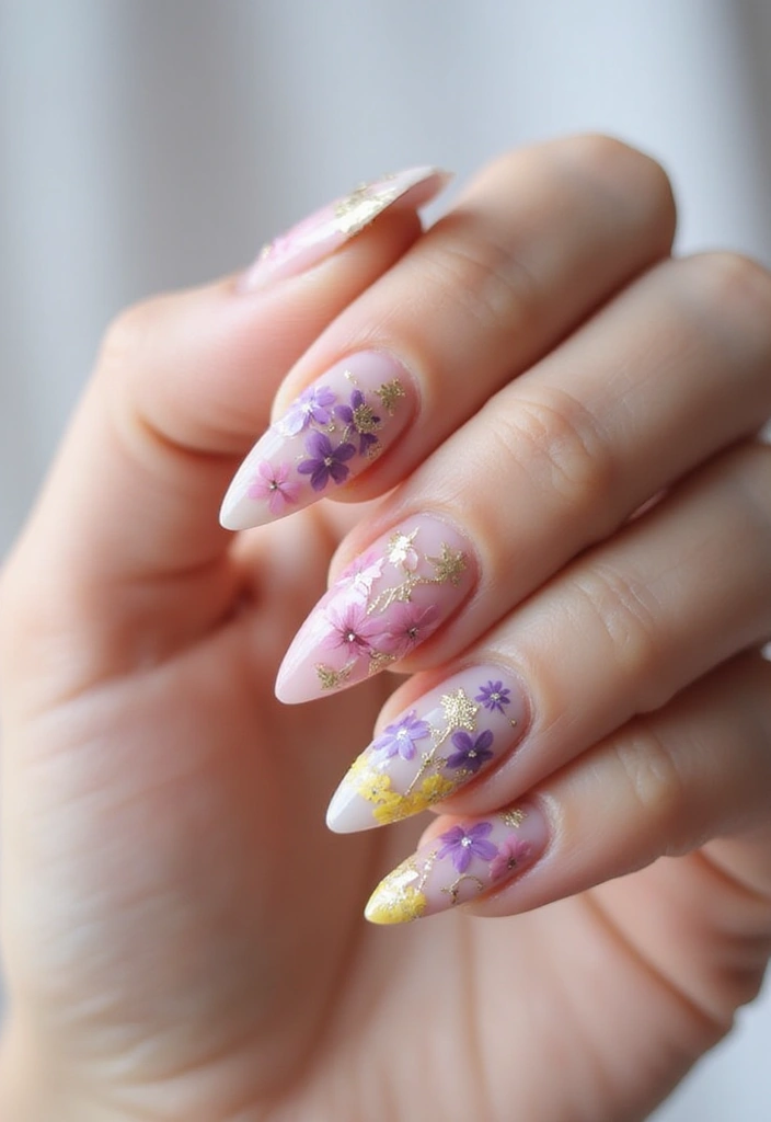 35 Sharp Stiletto Nail Ideas for Daring - 9. Floral Fantasy
