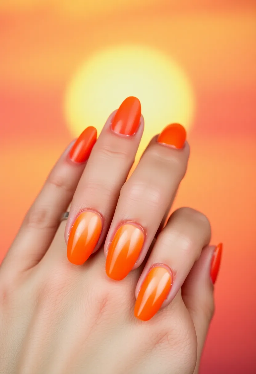 35 Trending Nail Color Ideas for Seasonal Show-Stopping Switches - 22. Sunset Orange