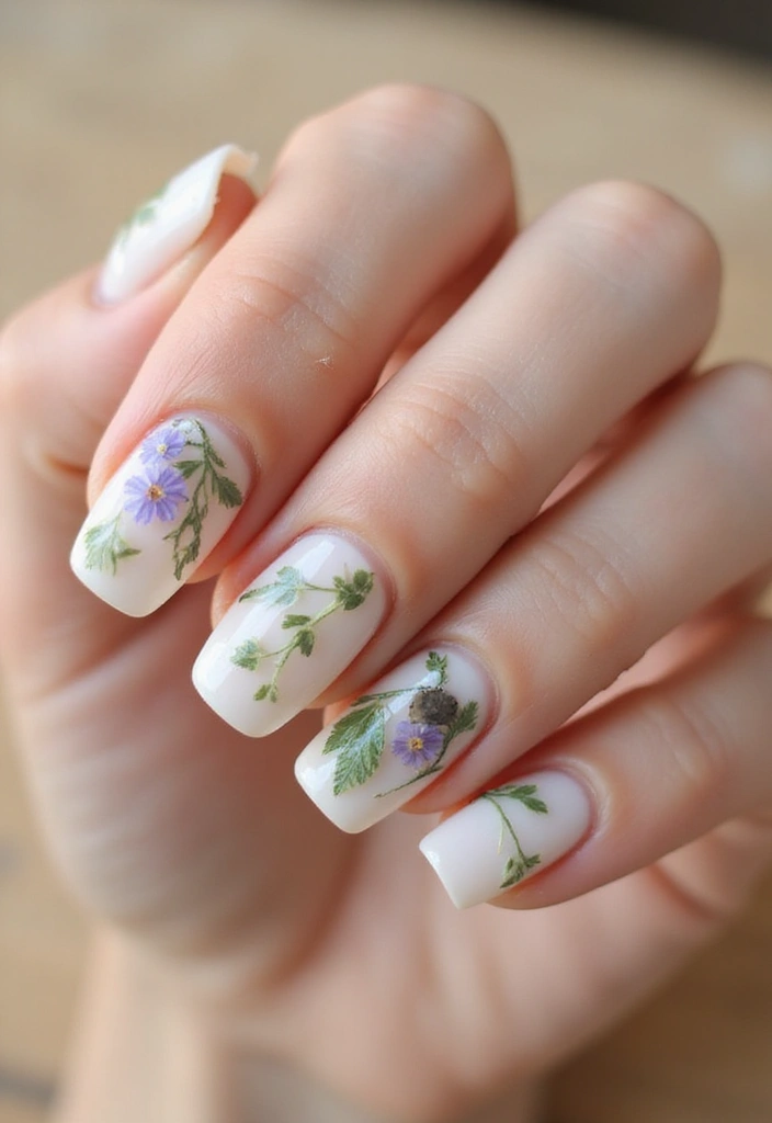 40 Acrylic Green Nail Ideas for Bold Unapologetic Statements - 10. Eco-Friendly Nail Art with Plants