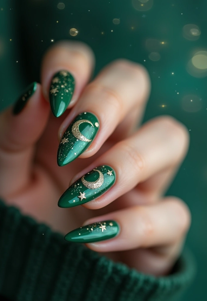 40 Acrylic Green Nail Ideas for Bold Unapologetic Statements - 19. Celestial Green