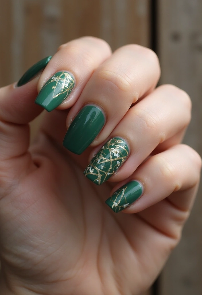 40 Acrylic Green Nail Ideas for Bold Unapologetic Statements - 2. Forest Green with Geometric Patterns
