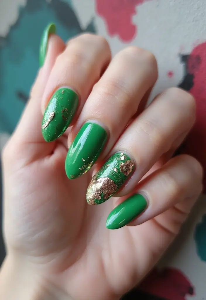 40 Acrylic Green Nail Ideas for Bold Unapologetic Statements - 22. Mixed Media Green Art