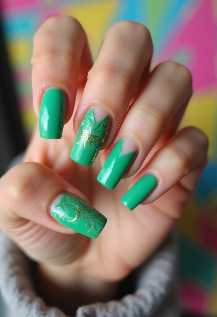 40 Acrylic Green Nail Ideas for Bold Unapologetic Statements - 27. Funky Nail Shapes