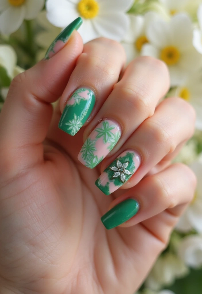 40 Acrylic Green Nail Ideas for Bold Unapologetic Statements - 31. Green and Pink Love
