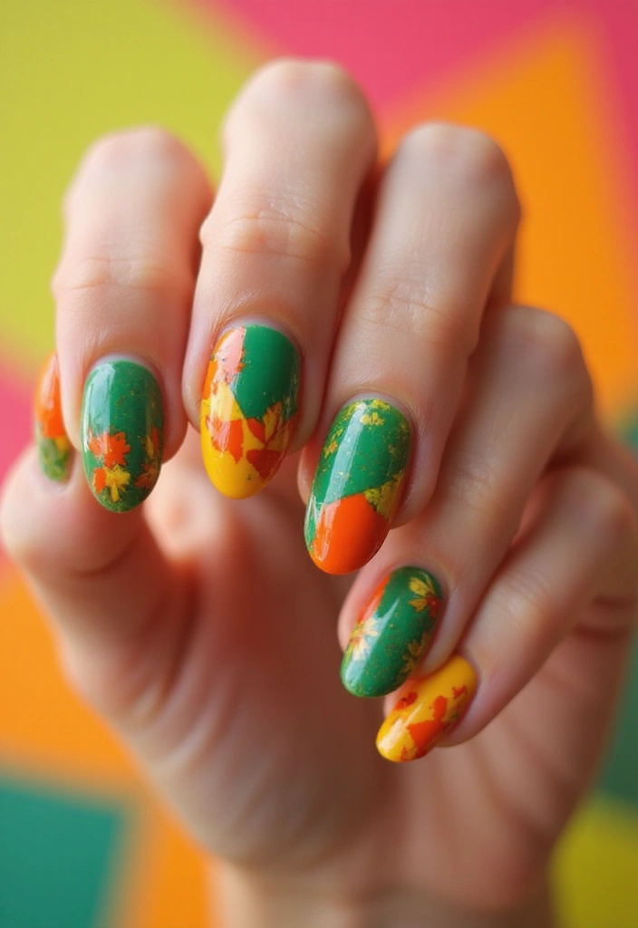 40 Acrylic Green Nail Ideas for Bold Unapologetic Statements - 36. Retro Green Patterns