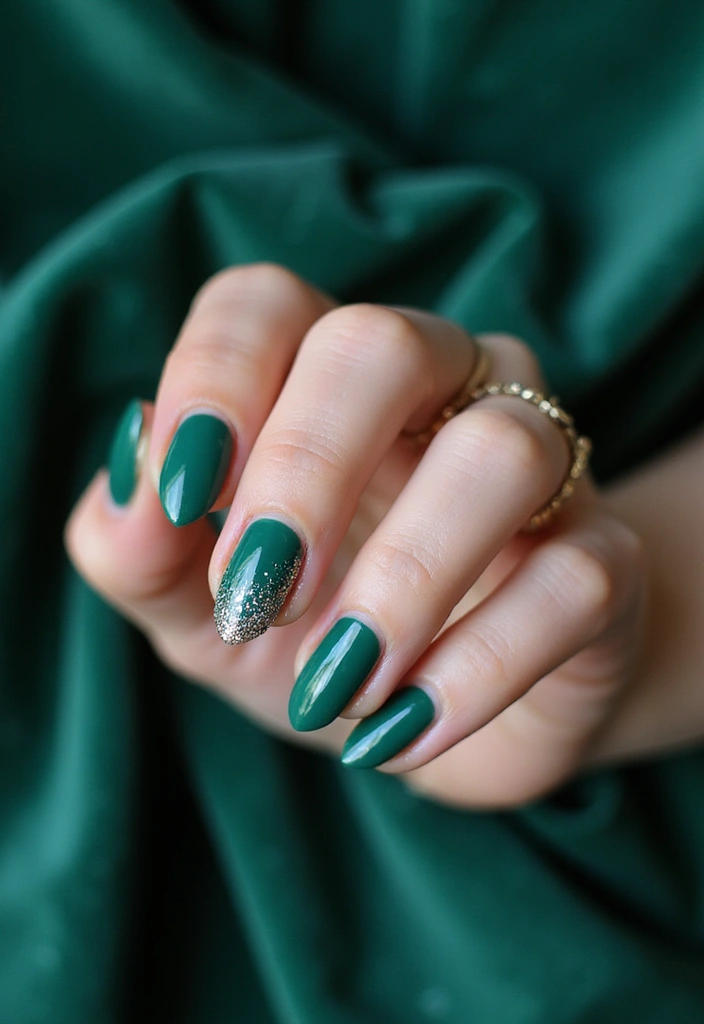 40 Acrylic Green Nail Ideas for Bold Unapologetic Statements - 5. Glittery Emerald Accent Nails