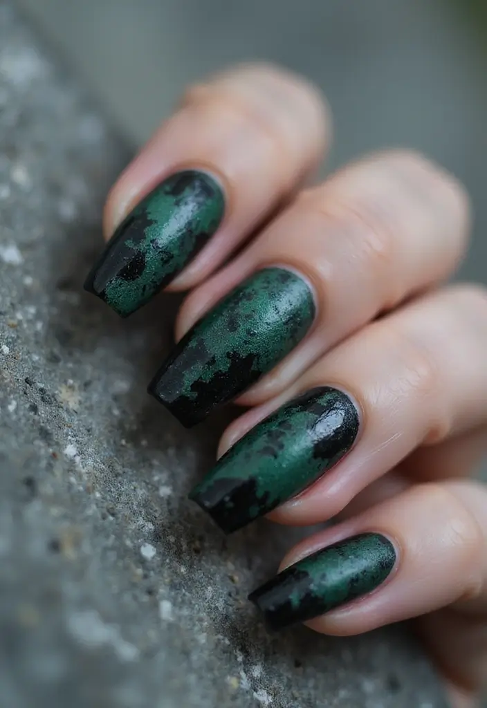 40 Acrylic Green Nail Ideas for Bold Unapologetic Statements - 8. Grunge Green Textures
