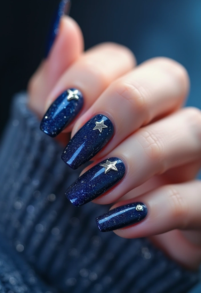 40 Charming Nails with Charms for Personalized Sparkling Magic - 1. Starry Night Delight