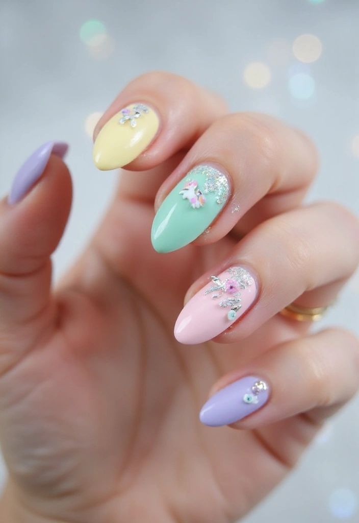 40 Charming Nails with Charms for Personalized Sparkling Magic - 10. Magical Unicorn Dreams