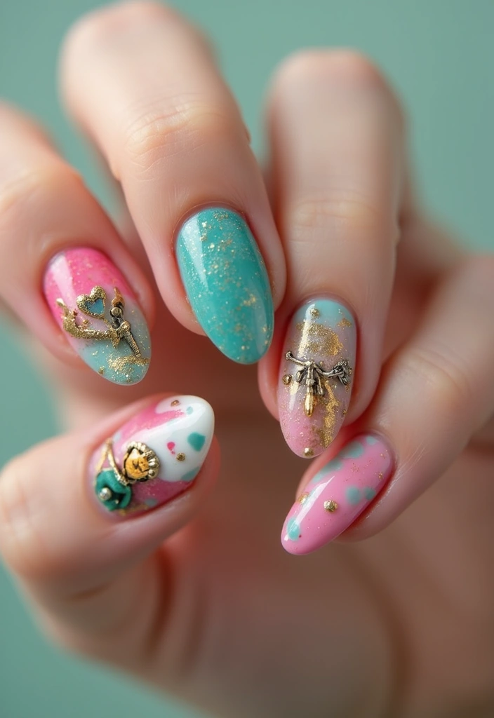 40 Charming Nails with Charms for Personalized Sparkling Magic - 12. Artful Abstract Designs