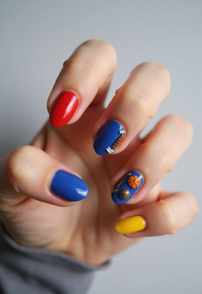 40 Charming Nails with Charms for Personalized Sparkling Magic - 14. Sports Fanatic