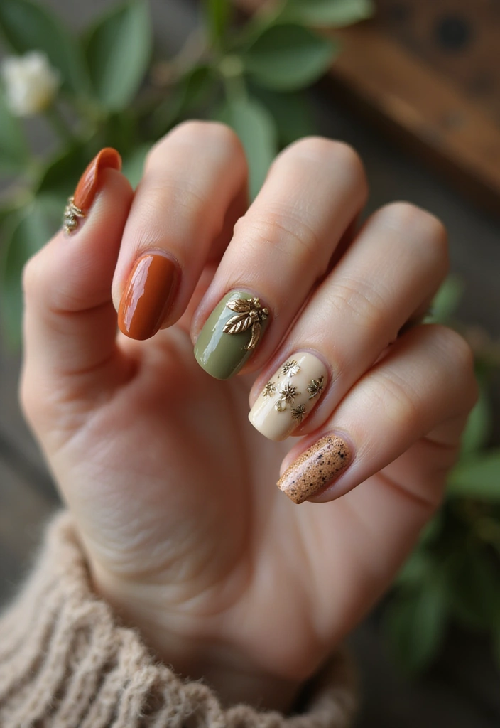 40 Charming Nails with Charms for Personalized Sparkling Magic - 17. Rustic Charm