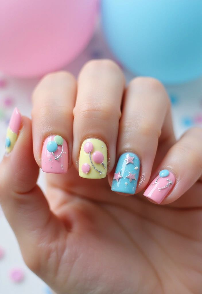 40 Charming Nails with Charms for Personalized Sparkling Magic - 20. Balloon Fiesta