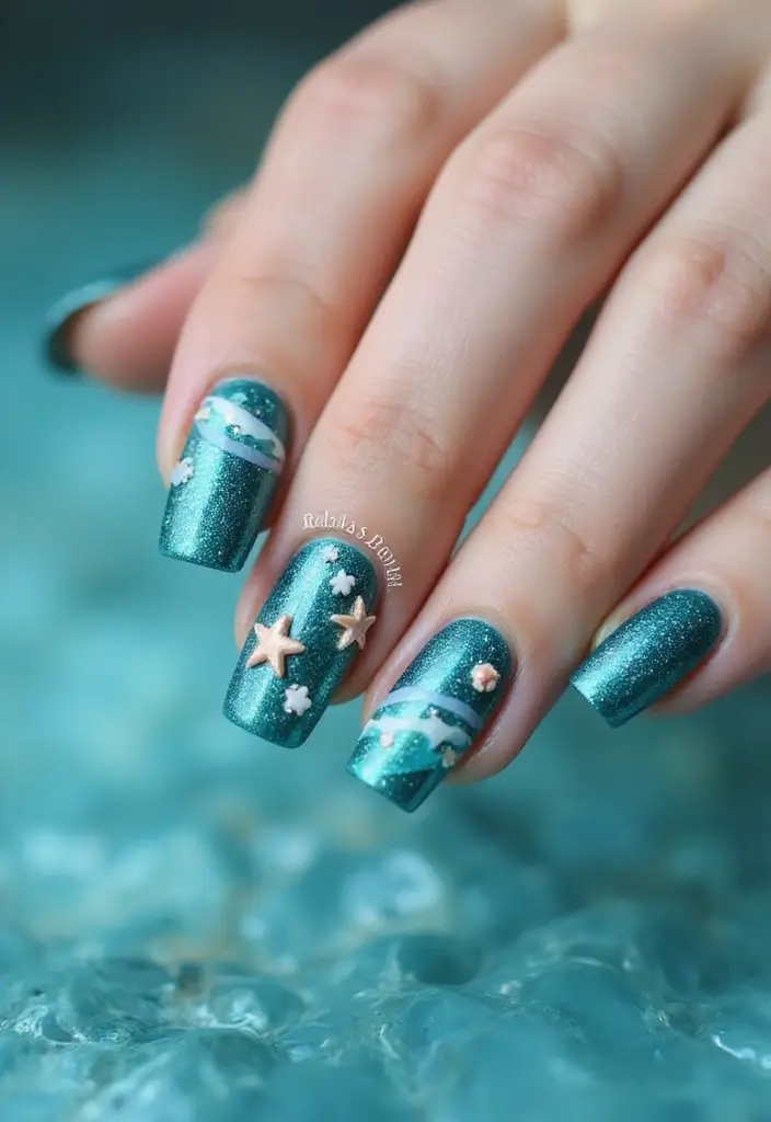 40 Charming Nails with Charms for Personalized Sparkling Magic - 21. Magical Mermaid