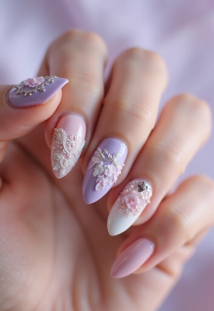 40 Charming Nails with Charms for Personalized Sparkling Magic - 23. Dainty Lace