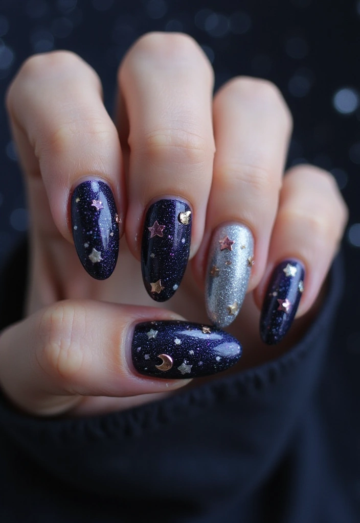 40 Charming Nails with Charms for Personalized Sparkling Magic - 24. Celestial Dreams