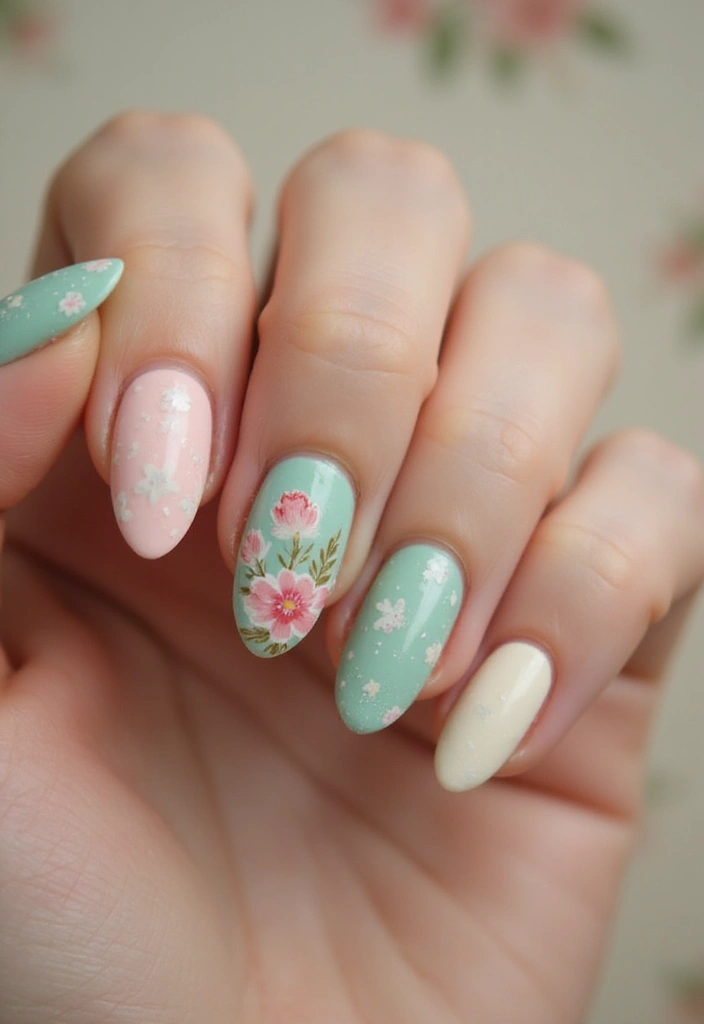 40 Charming Nails with Charms for Personalized Sparkling Magic - 26. Retro Floral