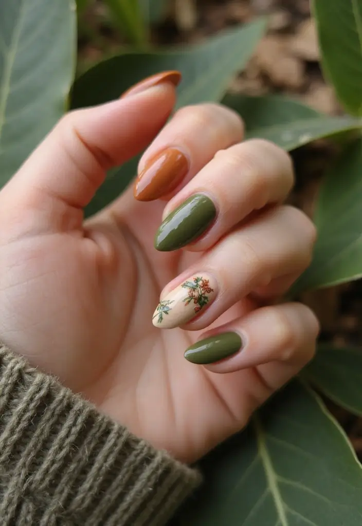 40 Charming Nails with Charms for Personalized Sparkling Magic - 32. Nature's Palette