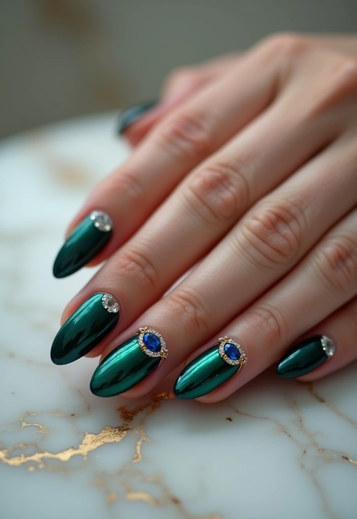 40 Charming Nails with Charms for Personalized Sparkling Magic - 36. Glimmering Gems
