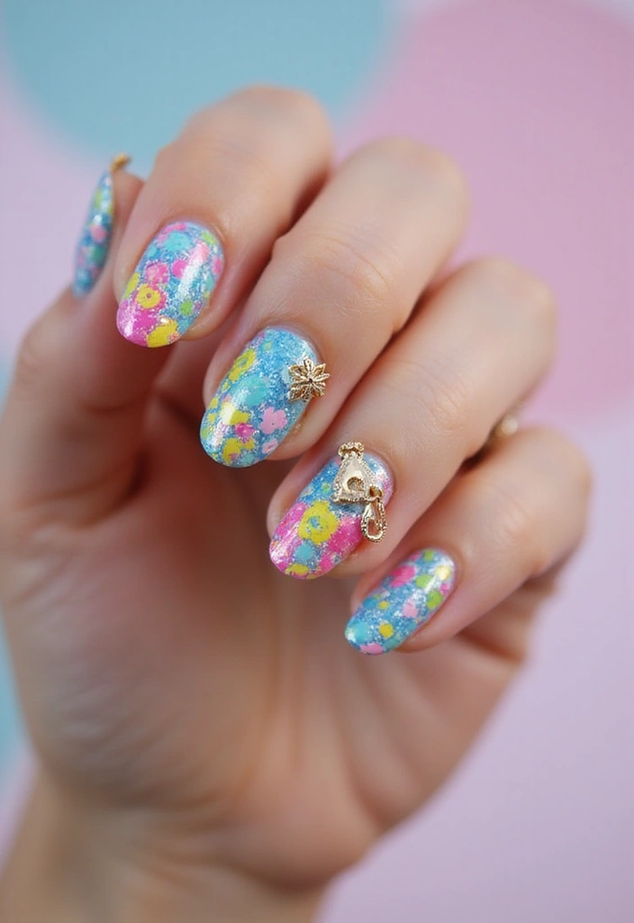 40 Charming Nails with Charms for Personalized Sparkling Magic - 38. Charming Mosaic