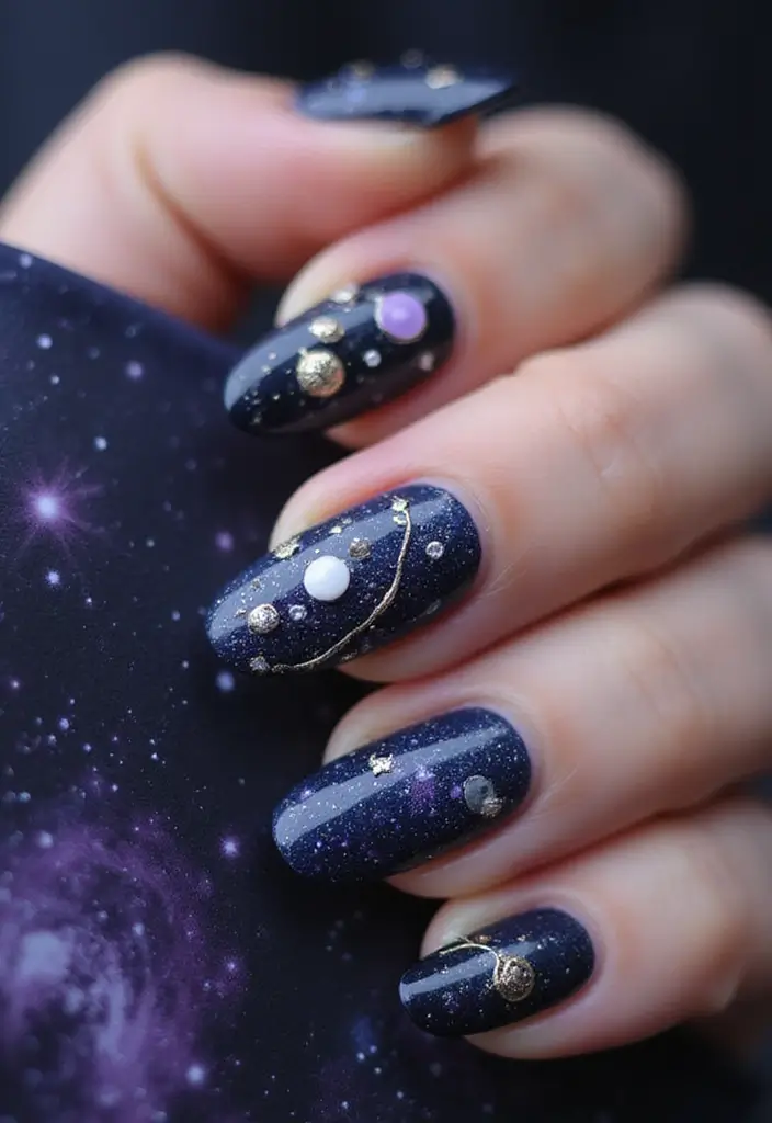 40 Charming Nails with Charms for Personalized Sparkling Magic - 6. Cosmic Glam
