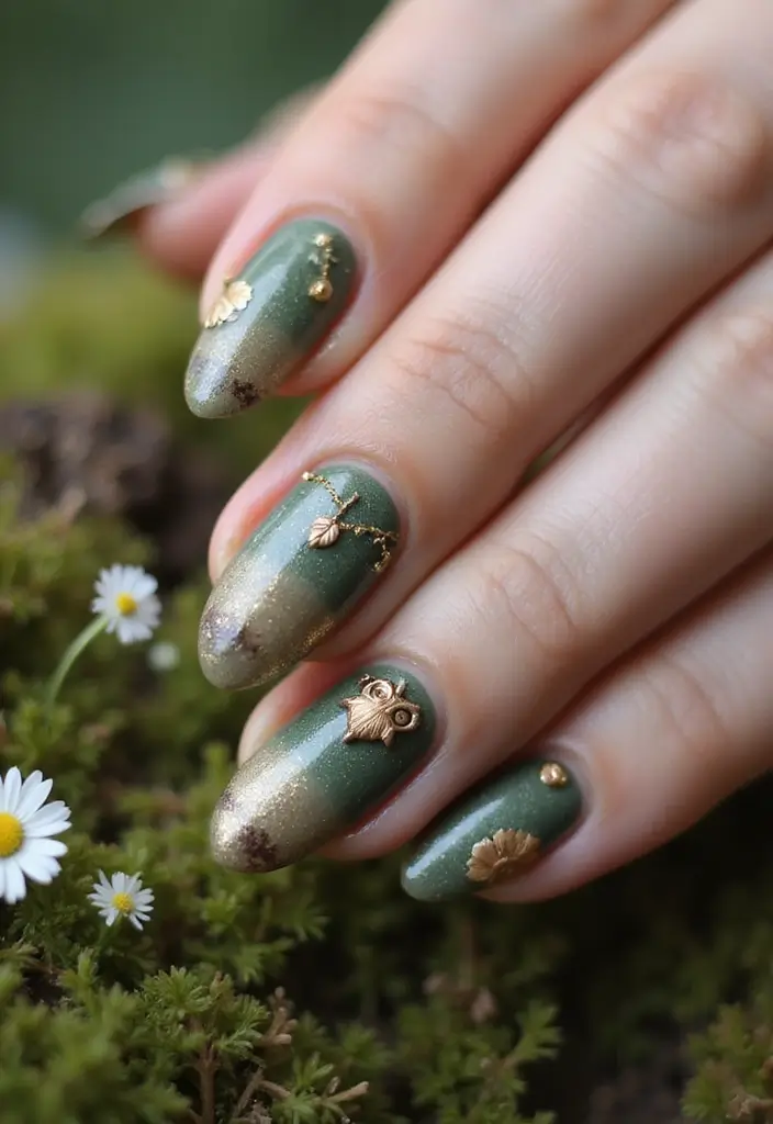40 Charming Nails with Charms for Personalized Sparkling Magic - 7. Enchanted Forest