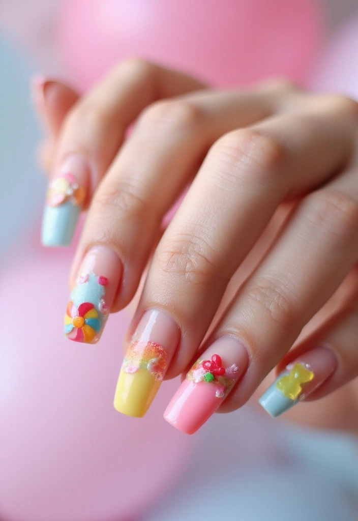 40 Charming Nails with Charms for Personalized Sparkling Magic - 9. Sweet Candyland