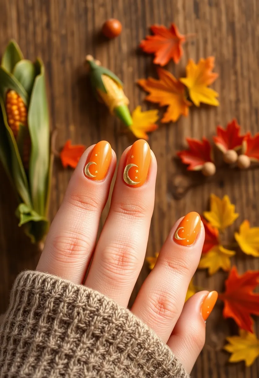 40 Cozy Fall Nail Looks That Capture Autumn's Warm Magic - 10. Harvest Moon