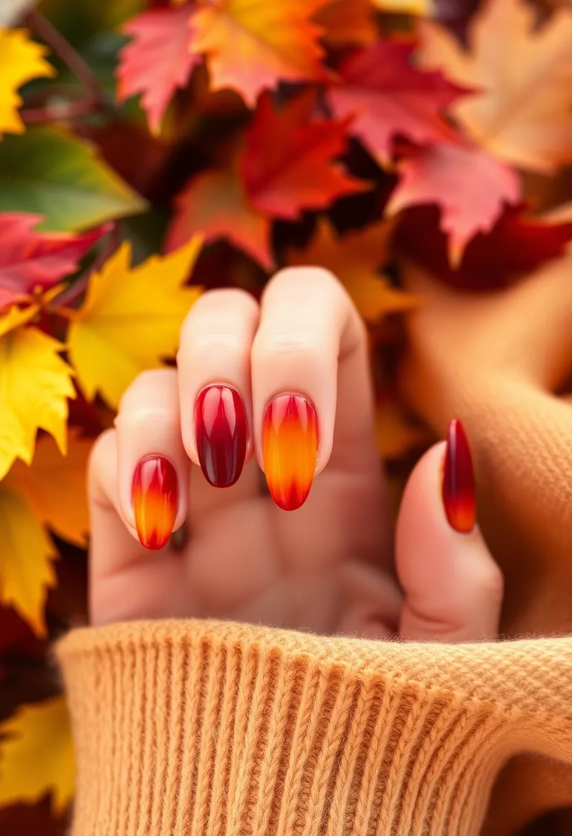 40 Cozy Fall Nail Looks That Capture Autumn's Warm Magic - 11. Ombre Fall Foliage