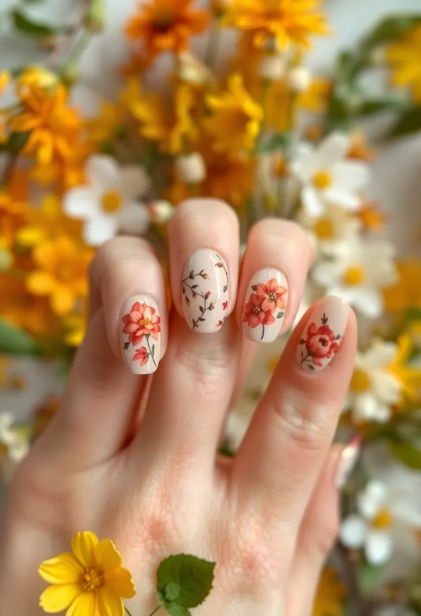 40 Cozy Fall Nail Looks That Capture Autumn's Warm Magic - 13. Autumn Floral