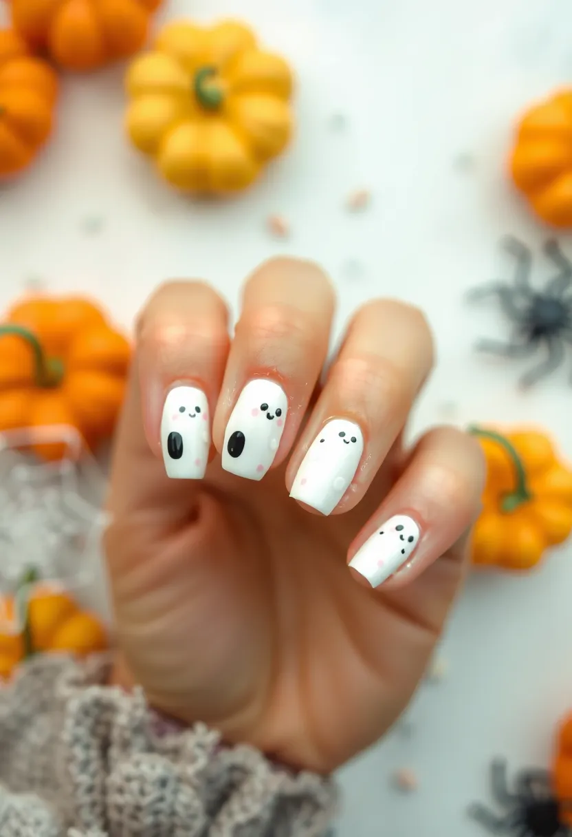40 Cozy Fall Nail Looks That Capture Autumn's Warm Magic - 16. Whimsical Ghosts