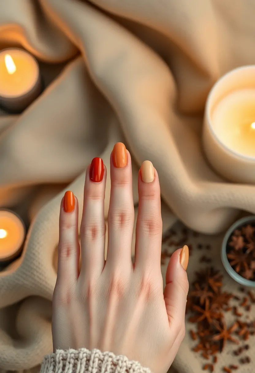 40 Cozy Fall Nail Looks That Capture Autumn's Warm Magic - 21. Warm Candle Scents