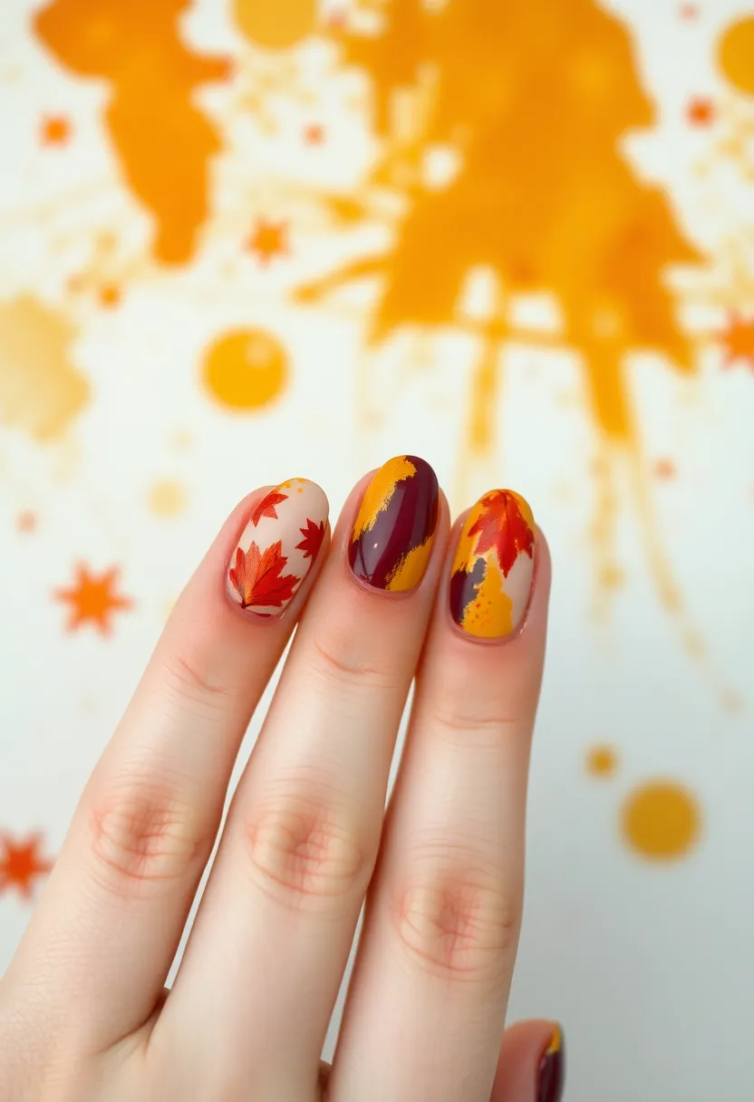 40 Cozy Fall Nail Looks That Capture Autumn's Warm Magic - 33. Artistic Autumn