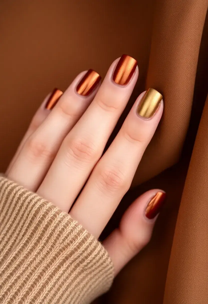 40 Cozy Fall Nail Looks That Capture Autumn's Warm Magic - 38. Metallic Fall Shades