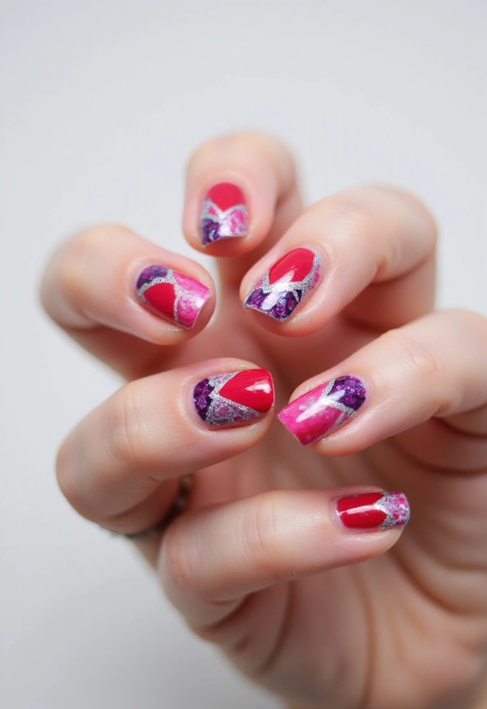 40 Cute Acrylic Nail Ideas for Adorable Hearts - 19. Heart Mosaic