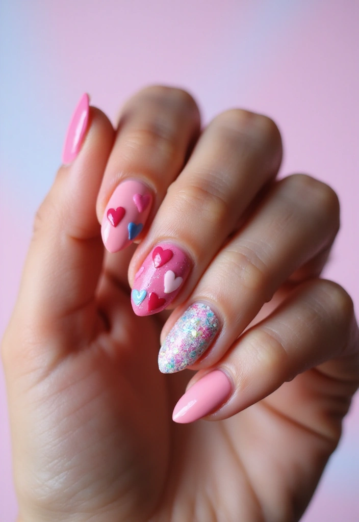 40 Cute Acrylic Nail Ideas for Adorable Hearts - 28. Textured Hearts